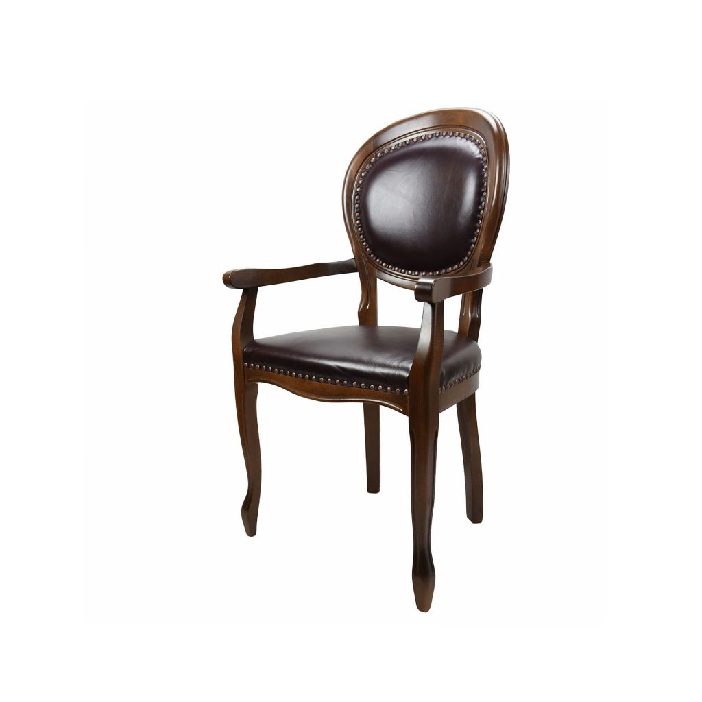 Classic armchair with backrest and natural leather seat for office, living room, or HORECA